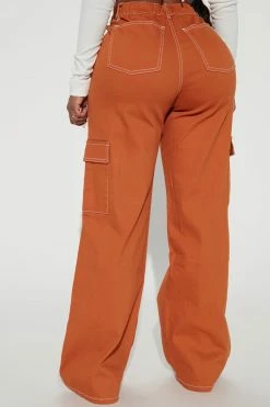 Fashion Nova Good Intentions Cargo Jeans - Rust Baggy Jeans