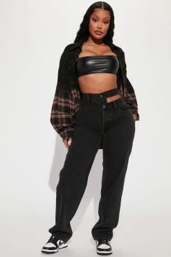 Fashion Nova Straight Leg Jeans Take A Peek Cut Out High Rise Straight Leg Jean - Black Wash