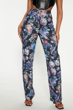 Fashion Nova Isabel's Garden High Rise Straight Leg Jeans - Black/Purple