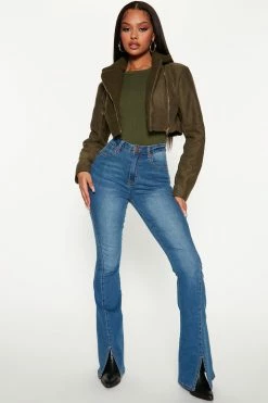 Fashion Nova Rising Star High Rise Slit Flare Jeans - Medium Wash