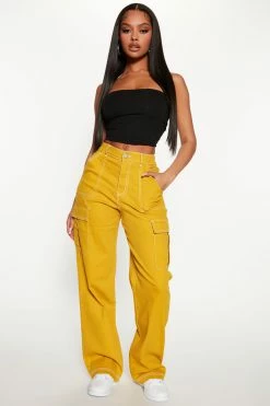 Fashion Nova Bad Intentions Cargo Jeans - Mustard Baggy Jeans