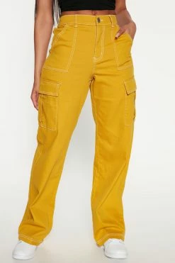 Fashion Nova Bad Intentions Cargo Jeans - Mustard Baggy Jeans