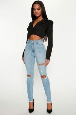 Fashion Nova Stacey Super Stretch Ripped Skinny Jeans - Light Wash