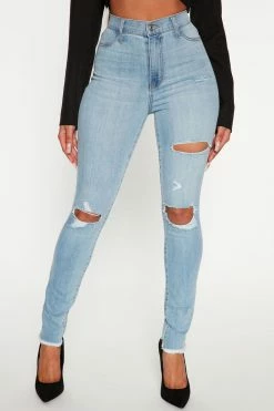 Fashion Nova Stacey Super Stretch Ripped Skinny Jeans - Light Wash