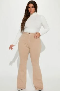 Cheapest 💯 Fashion Nova Tall The Time Is Now High Rise Flare 👖 Jeans - Khaki 👍 11 Fashion Nova Tall The Time Is Now High Rise Flare Jeans - Khaki