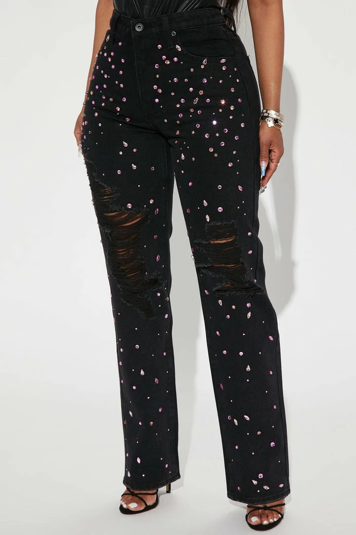Hot Sale π₯° Fashion Nova Amethyst Glow Embellished Straight Leg π Jeans - Black π₯ 4 Fashion Nova Amethyst Glow Embellished Straight Leg Jeans - Black