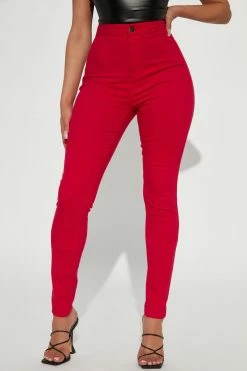 Fashion Nova Super High Waist Denim Skinnies - Magenta Skinny Jeans
