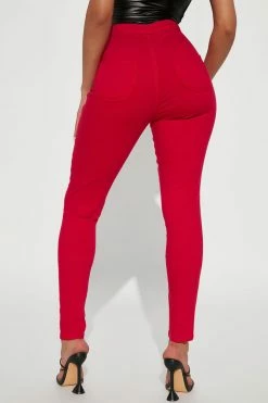 Fashion Nova Super High Waist Denim Skinnies - Magenta Skinny Jeans