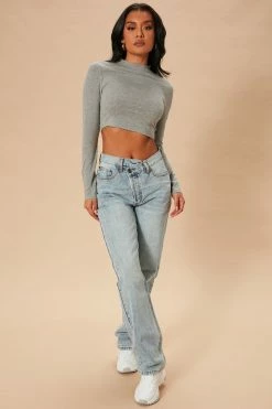 Fashion Nova Crossover Straight Leg Jeans - Light Blue Wash