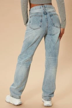 Fashion Nova Crossover Straight Leg Jeans - Light Blue Wash