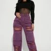 Fashion Nova Baggy Jeans Believe Me Ripped High Rise Cargo Jeans - Magenta