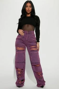 Fashion Nova Baggy Jeans Believe Me Ripped High Rise Cargo Jeans - Magenta