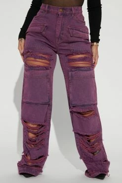 Fashion Nova Baggy Jeans Believe Me Ripped High Rise Cargo Jeans - Magenta