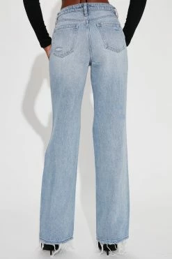 Fashion Nova Tall Only Angel Crossover Straight Leg Jeans - Medium Blue Wash