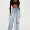 Fashion Nova Tall Only Angel Crossover Straight Leg Jeans - Medium Blue Wash