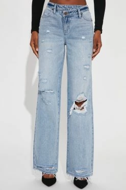 Fashion Nova Tall Only Angel Crossover Straight Leg Jeans - Medium Blue Wash