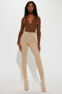 Fashion Nova Tall Classic High Waist Skinny Jeans - Khaki