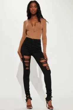 Fashion Nova Skinny Jeans Tall Tell Your Boy Bye Jeans - Black