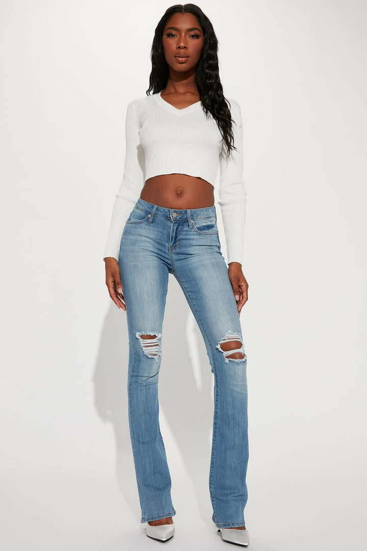Outlet ❤️ Fashion Nova Tall Jessie Mid Rise Distressed Bootcut Jean - Light Blue Wash Skinny 👖 Jeans 🔔 3 Fashion Nova Tall Jessie Mid Rise Distressed Bootcut Jean - Light Blue Wash Skinny Jeans