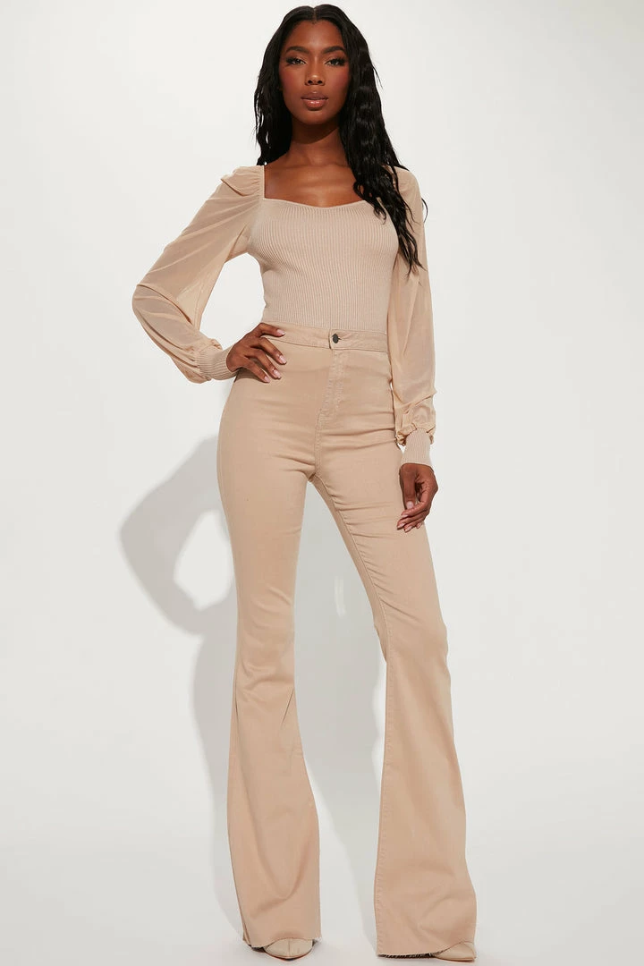 Cheapest 💯 Fashion Nova Tall The Time Is Now High Rise Flare 👖 Jeans - Khaki 👍 3 Fashion Nova Tall The Time Is Now High Rise Flare Jeans - Khaki