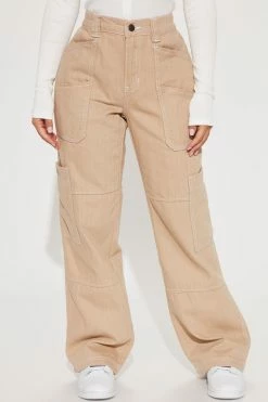 Fashion Nova Baggy Jeans Autobiography Cargo Wide Leg Jeans - Khaki