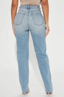 Fashion Nova Petite V Nice To Meet You Straight Leg Jeans - Light Blue Wash