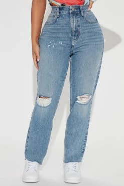 Fashion Nova Skinny Jeans Petite All Split Up High Rise Mom Jeans - Medium Wash