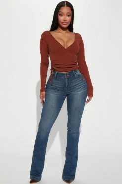 Fashion Nova Y2K Back Flap Bootcut Stretch Jeans - Dark Wash