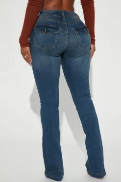 Fashion Nova Y2K Back Flap Bootcut Stretch Jeans - Dark Wash