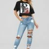 Fashion Nova Shannon High Rise Distressed Jeans - Light Blue Wash