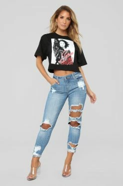 Fashion Nova Shannon High Rise Distressed Jeans - Light Blue Wash
