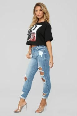Fashion Nova Shannon High Rise Distressed Jeans - Light Blue Wash