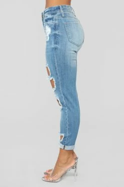 Fashion Nova Shannon High Rise Distressed Jeans - Light Blue Wash
