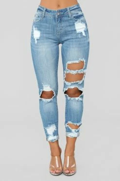 Fashion Nova Shannon High Rise Distressed Jeans - Light Blue Wash