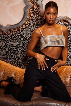 Fashion Nova Fancy Fur Trim Straight Leg Jeans - Black