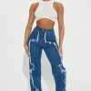 Fashion Nova Fray My Name High Rise Straight Leg Jeans - Medium Blue Wash