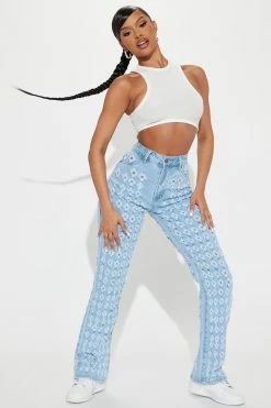 Fashion Nova No Regrets Slim Straight Leg Jeans - Light Blue Wash