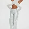 Fashion Nova Silver Lining Coated Straight Leg Jeans - Silver