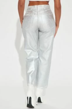 Fashion Nova Silver Lining Coated Straight Leg Jeans - Silver