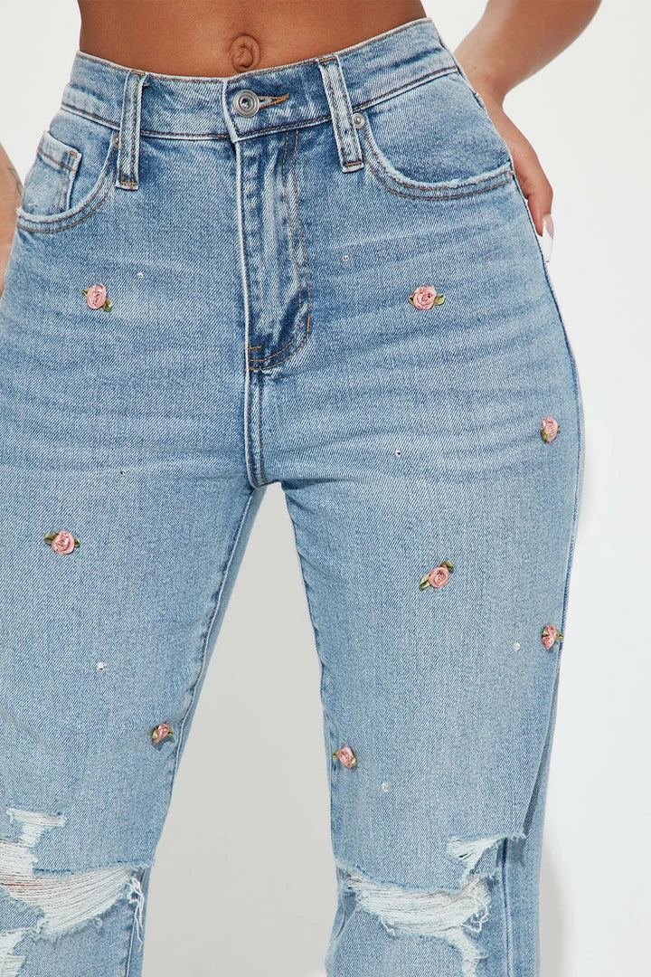 Best Pirce ๐ Fashion Nova Rosette Straight Leg ๐ Jeans - Light Wash ๐งจ 5 Fashion Nova Rosette Straight Leg Jeans - Light Wash