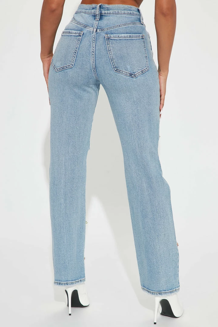 Best Pirce ๐ Fashion Nova Rosette Straight Leg ๐ Jeans - Light Wash ๐งจ 6 Fashion Nova Rosette Straight Leg Jeans - Light Wash