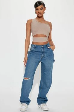 Fashion Nova If You Dare Carpenter Jeans - Medium Blue Wash