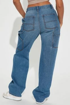 Fashion Nova If You Dare Carpenter Jeans - Medium Blue Wash