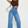 Fashion Nova London Bridge Cut Off Waistband Baggy Jeans - Medium Wash