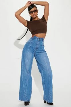 Fashion Nova London Bridge Cut Off Waistband Baggy Jeans - Medium Wash