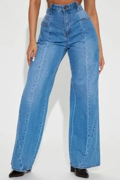 Fashion Nova London Bridge Cut Off Waistband Baggy Jeans - Medium Wash