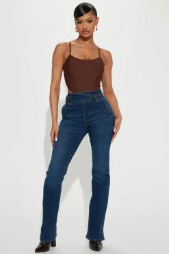 Fashion Nova Headstrong Belted Bootcut Jeans - Dark Wash
