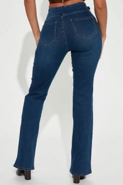 Fashion Nova Headstrong Belted Bootcut Jeans - Dark Wash