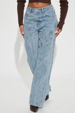 Fashion Nova Work For It Seamed Straight Leg Jeans - Medium Blue Wash