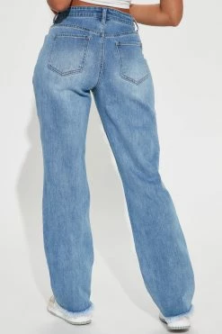 Fashion Nova Do As You're Fold Straight Leg Jeans - Medium Blue Wash